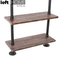 Industrial wood wall shelf pipe with context.