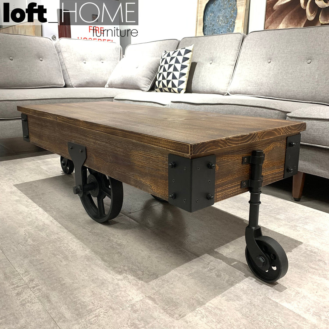 Industrial wood wheel coffee table industrial color swatches.