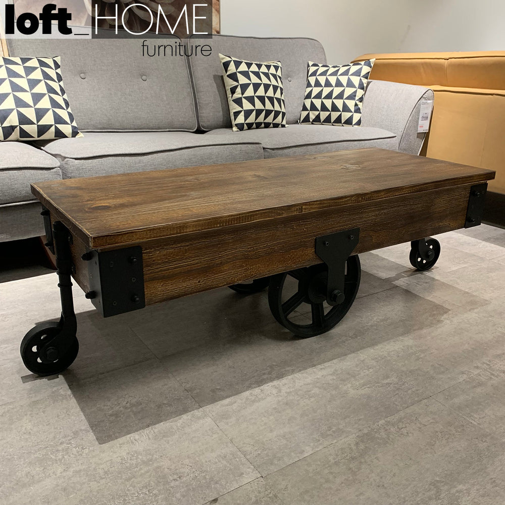 Industrial wood wheel coffee table industrial primary product view.