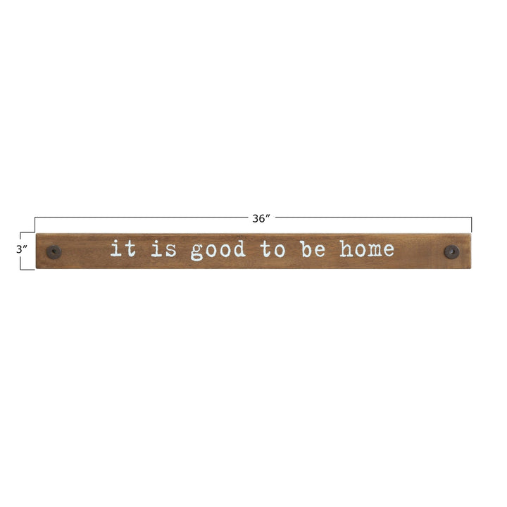 "it is good to be home" wood wall decor size charts.