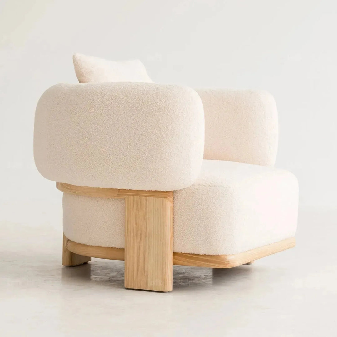 Cream boucle fabric 1 seater sofa chubby material variants.