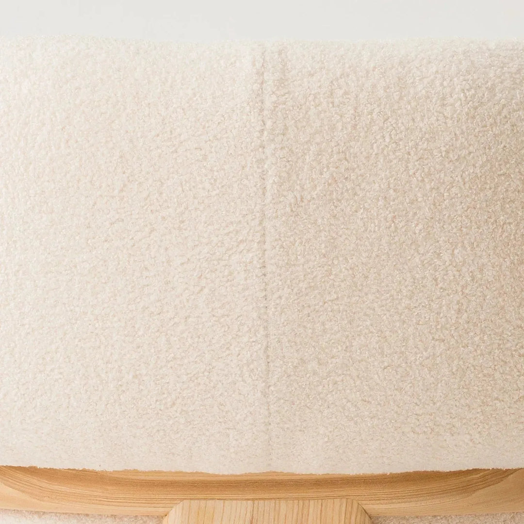 Cream boucle fabric 1 seater sofa chubby in close up details.