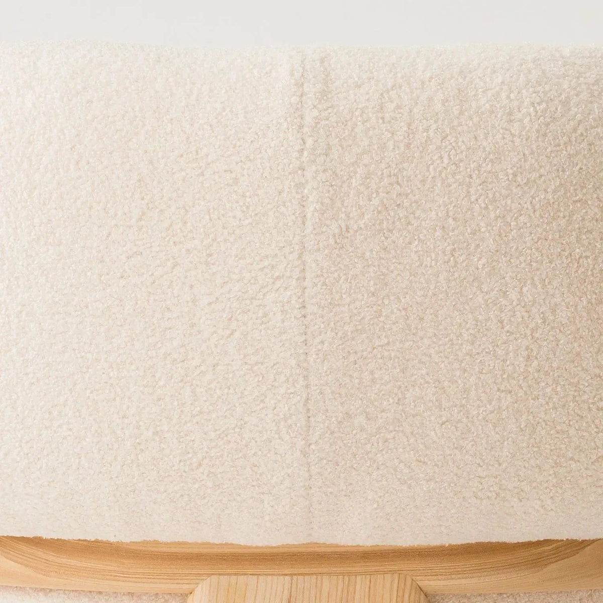 Cream boucle fabric 1 seater sofa chubby in close up details.