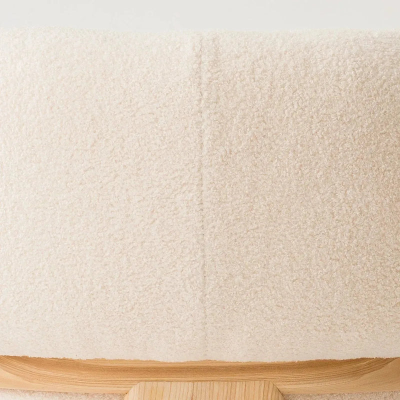 Cream boucle fabric 1 seater sofa chubby in close up details.