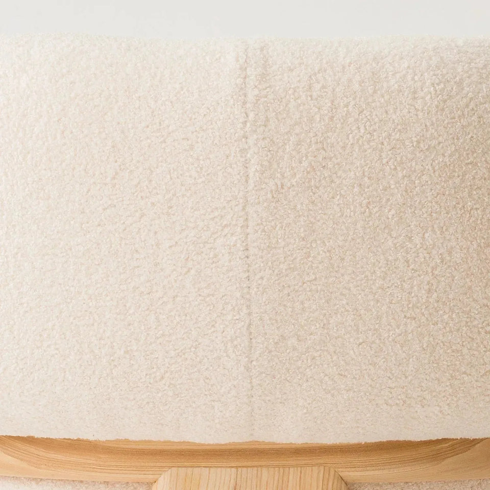 Cream boucle fabric 1 seater sofa chubby in close up details.