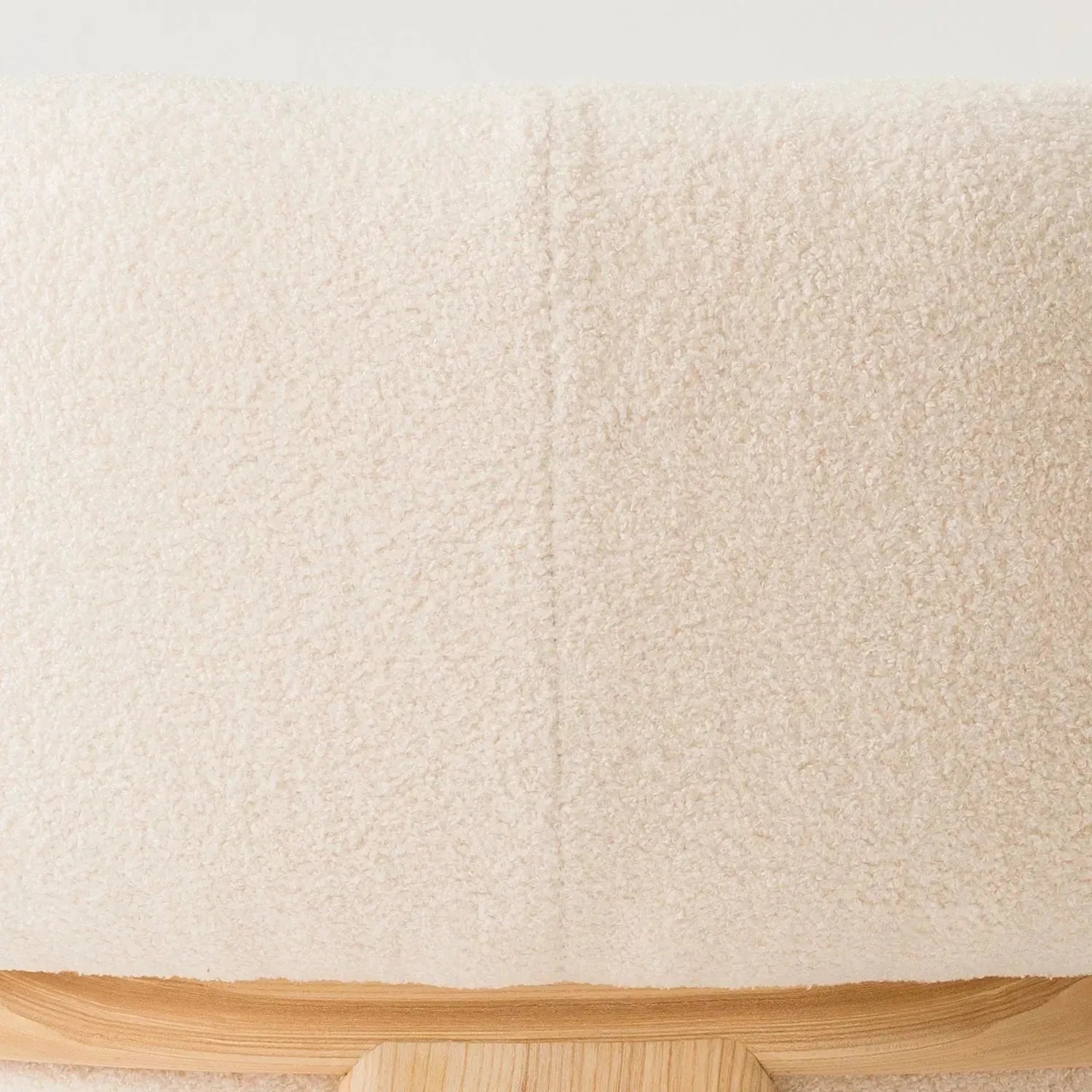 Cream boucle fabric 1 seater sofa chubby in close up details.
