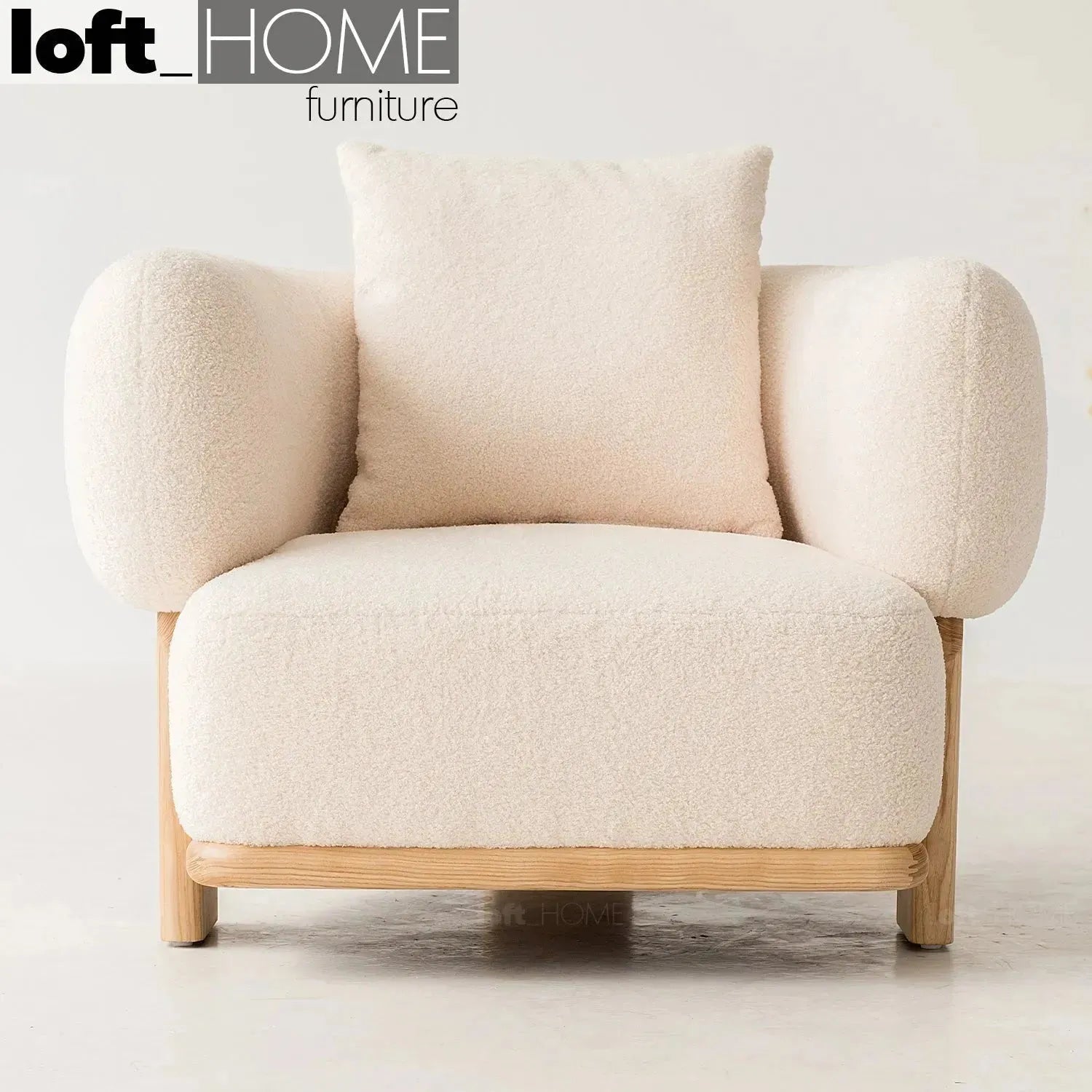 Cream boucle fabric 1 seater sofa chubby primary product view.