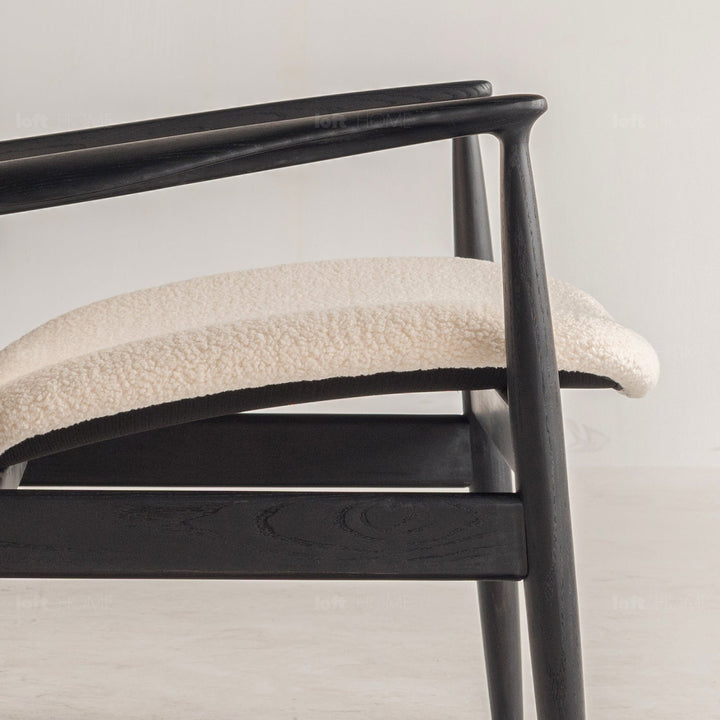 Japandi boucle fabric 1 seater sofa francia in still life.