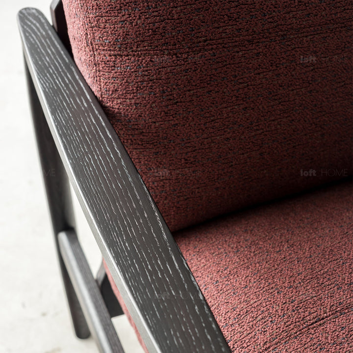 Japandi boucle fabric 1 seater sofa hank in panoramic view.