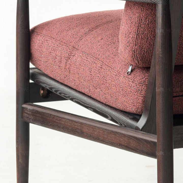 Japandi boucle fabric 1 seater sofa hank in still life.