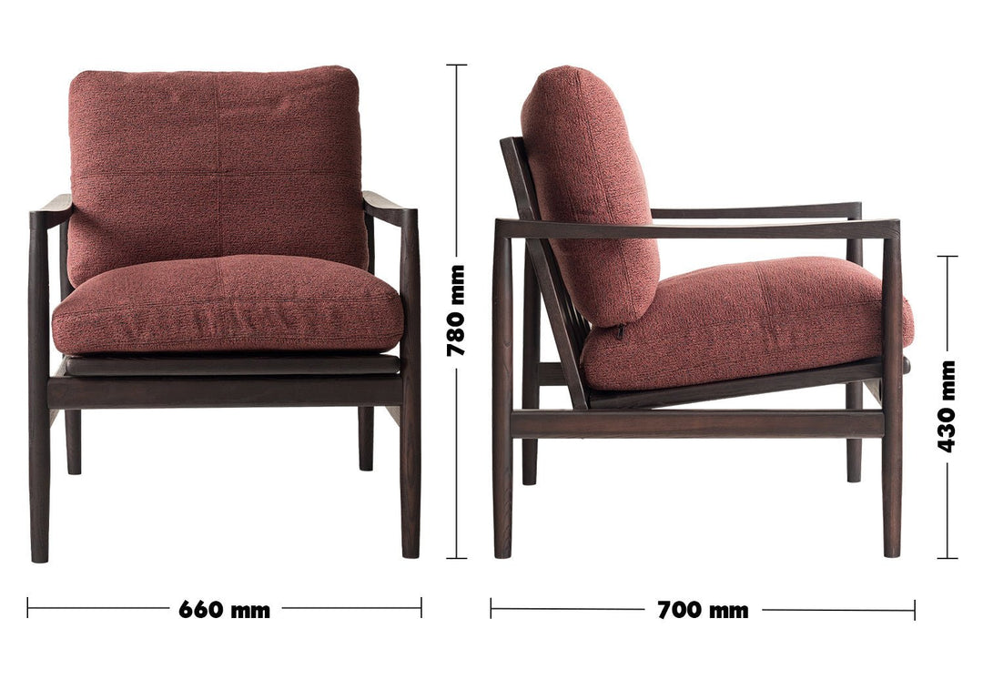 Japandi boucle fabric 1 seater sofa hank size charts.