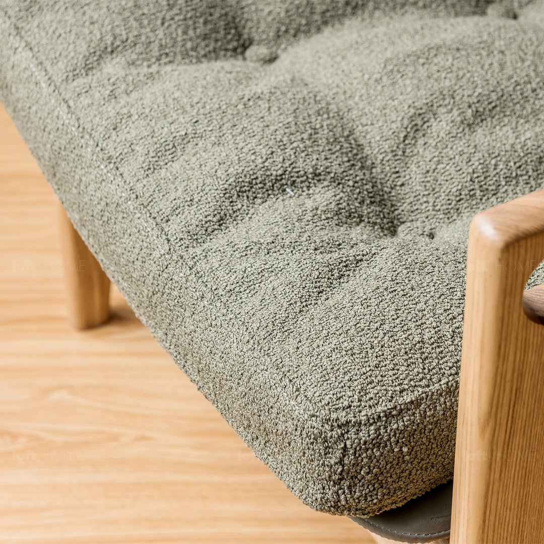 Japandi boucle fabric 1 seater sofa renata in close up details.