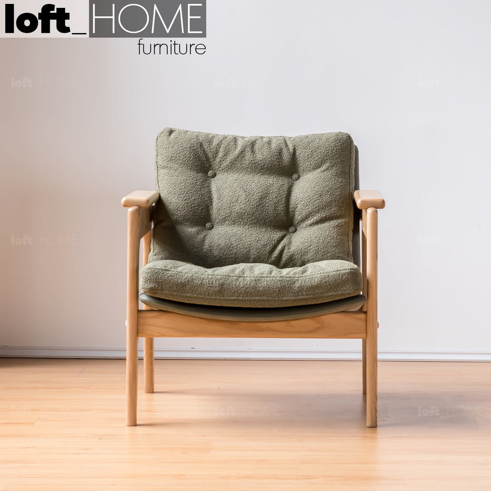 Japandi boucle fabric 1 seater sofa renata primary product view.