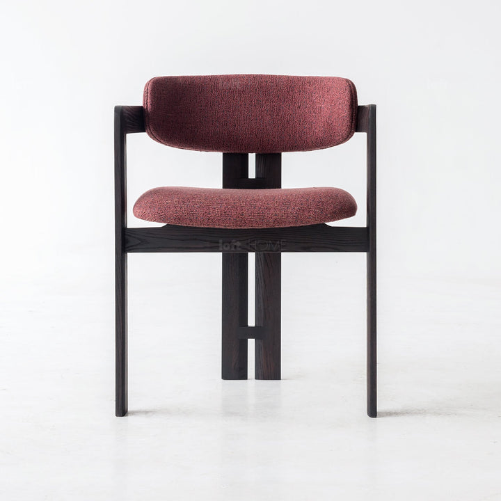 Japandi boucle fabric dining chair semi circle with context.