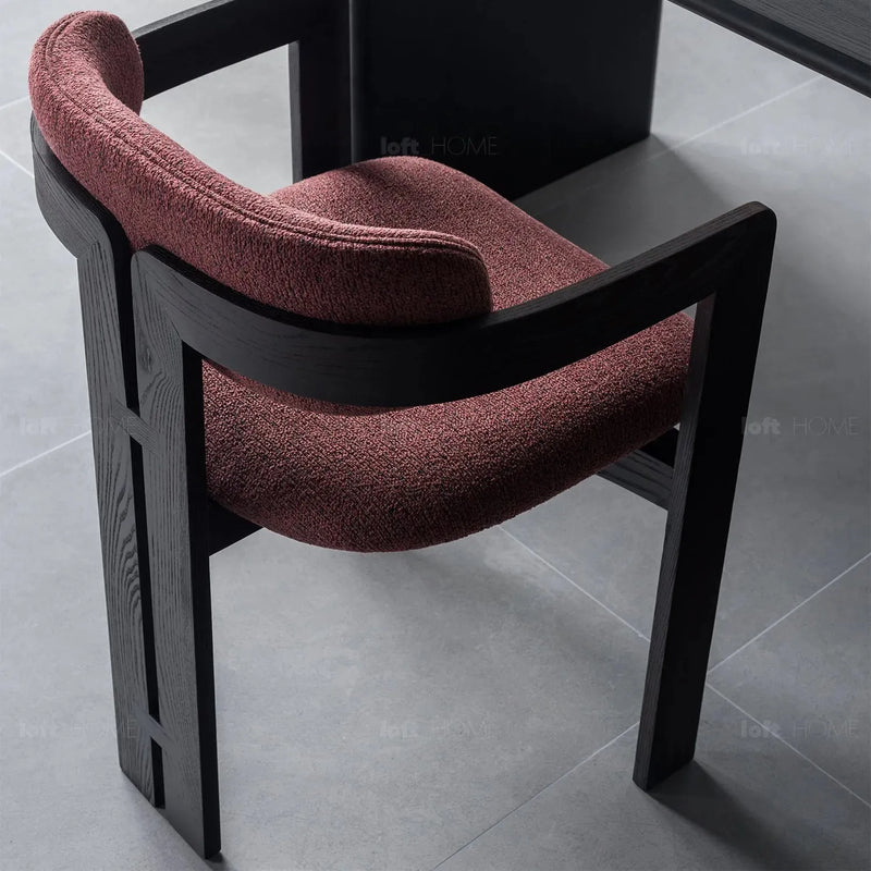 Japandi boucle fabric/leather dining chair semi circle material variants.