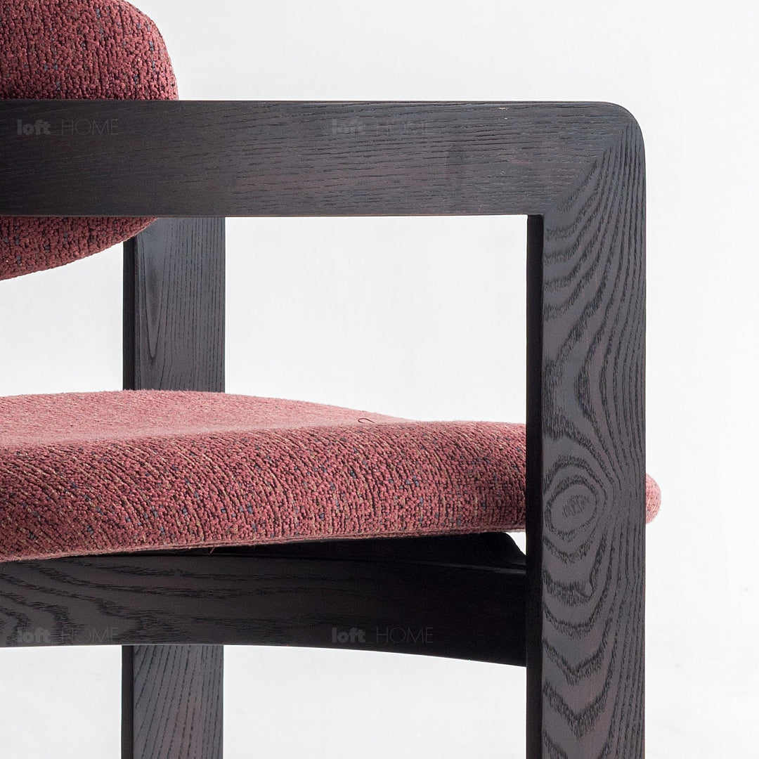 Japandi boucle fabric dining chair semi circle conceptual design.