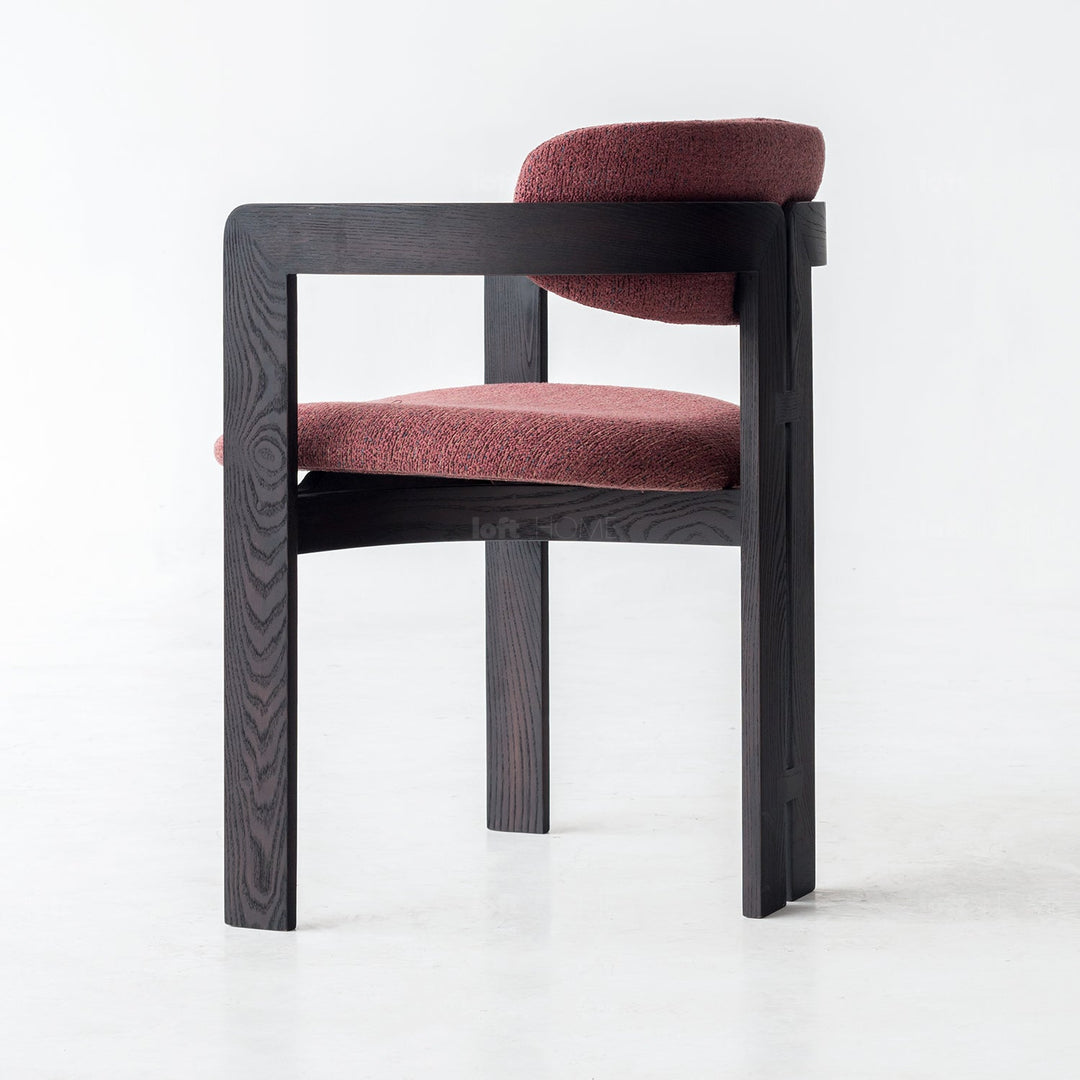 Japandi boucle fabric dining chair semi circle in real life style.
