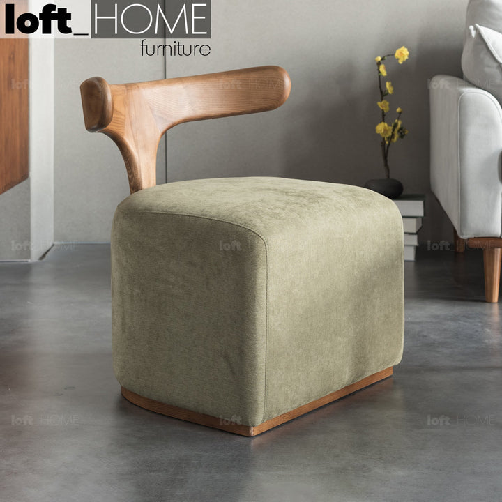 Japandi boucle fabric ottoman moby dick primary product view.