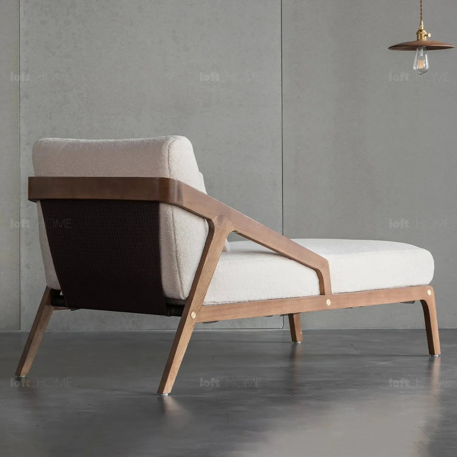 Japandi boucle fabric sofa chaise contemporaty material variants.