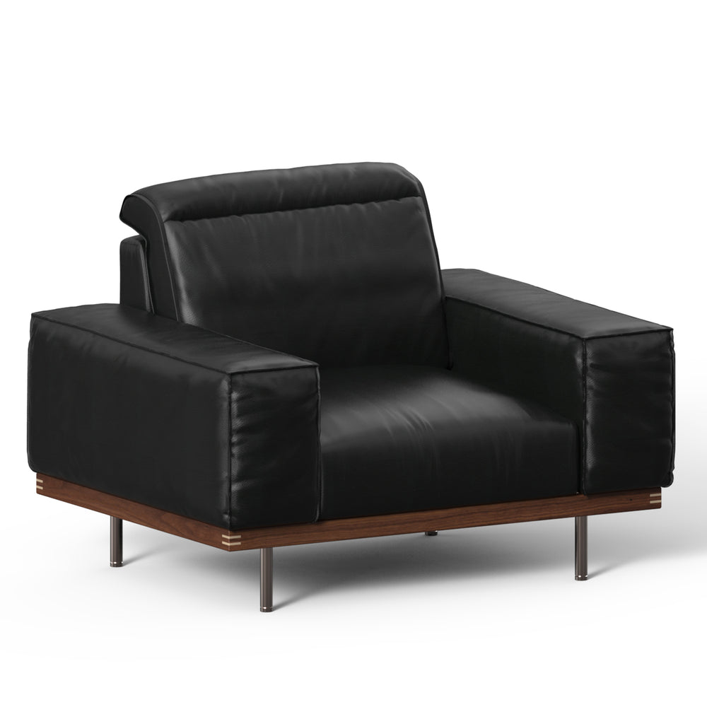 Japandi genuine leather 1 seater sofa river in white background.