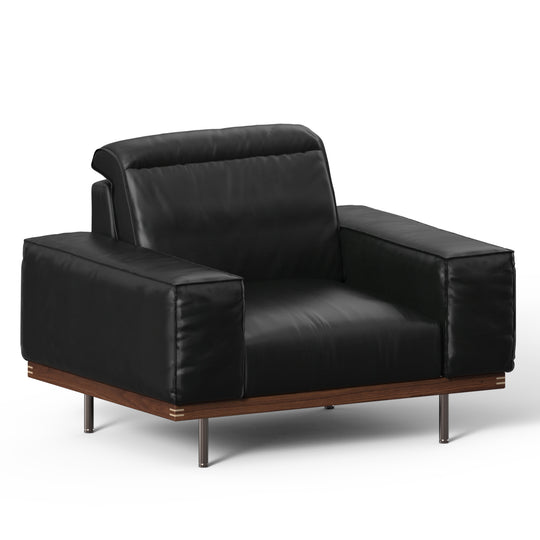 Japandi genuine leather 1 seater sofa river in white background.