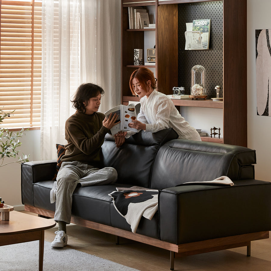 Japandi genuine leather 2 seater sofa river primary product view.