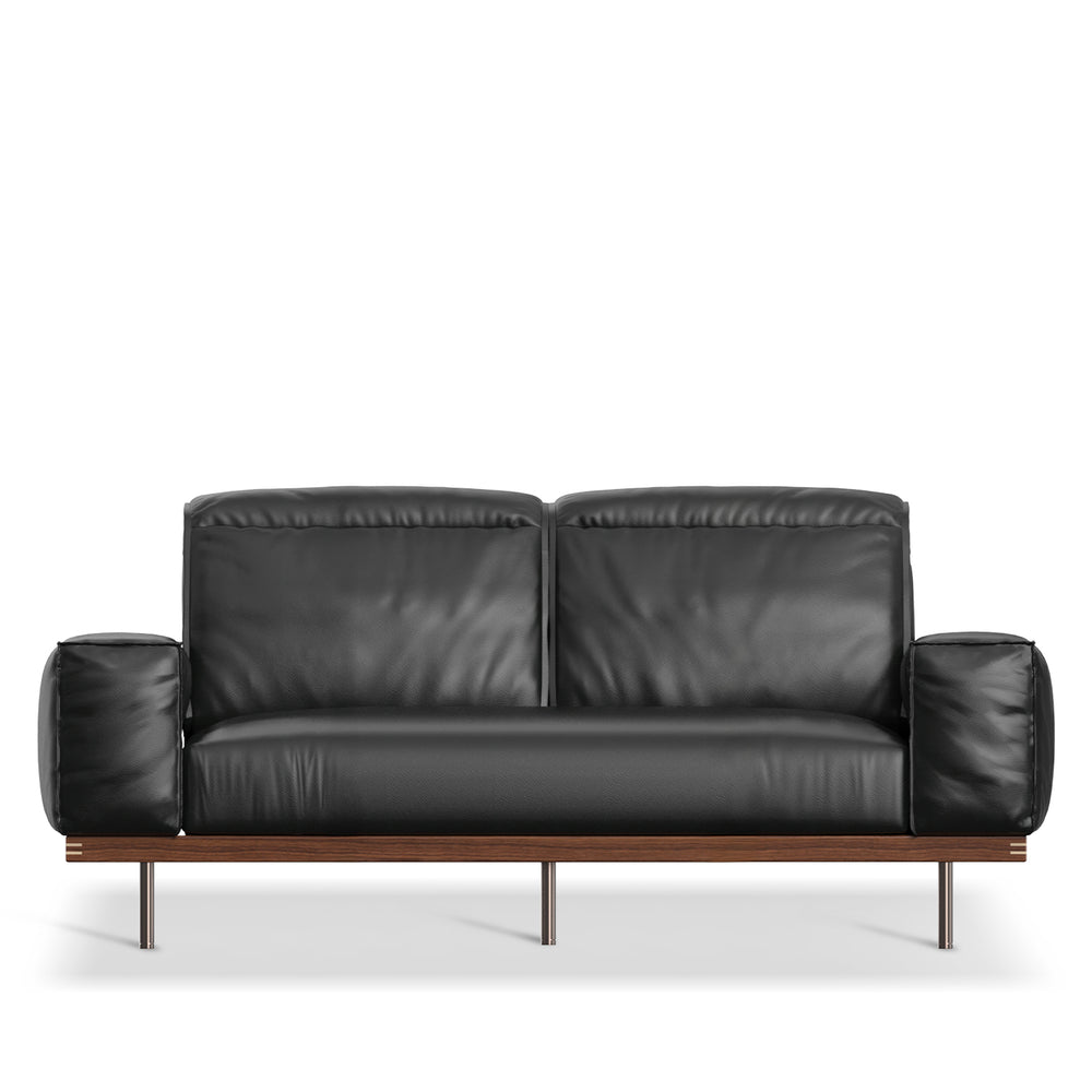 Japandi genuine leather 2 seater sofa river in white background.