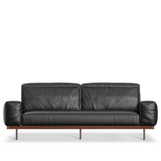 Japandi genuine leather 3 seater sofa river in white background.