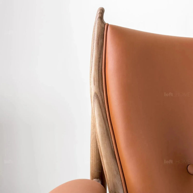 Japandi leather 1 seater sofa chieftain in close up details.