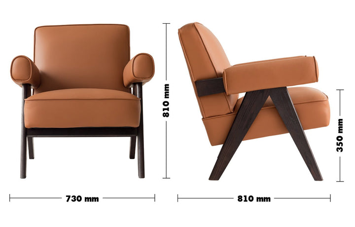 Japandi leather 1 seater sofa padded size charts.