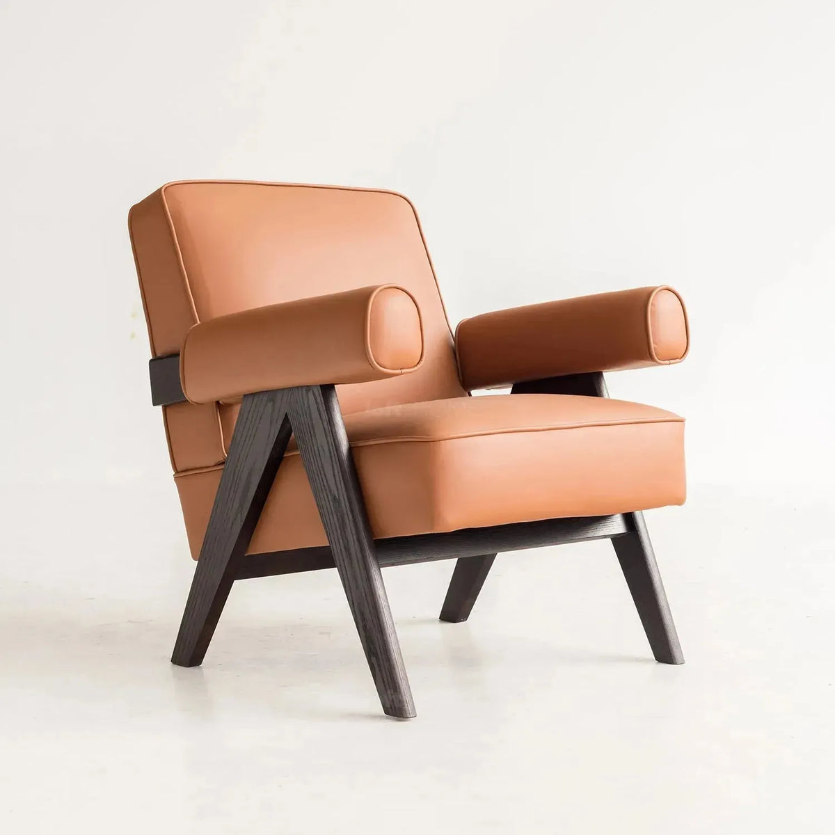 Japandi leather 1 seater sofa padded in details.