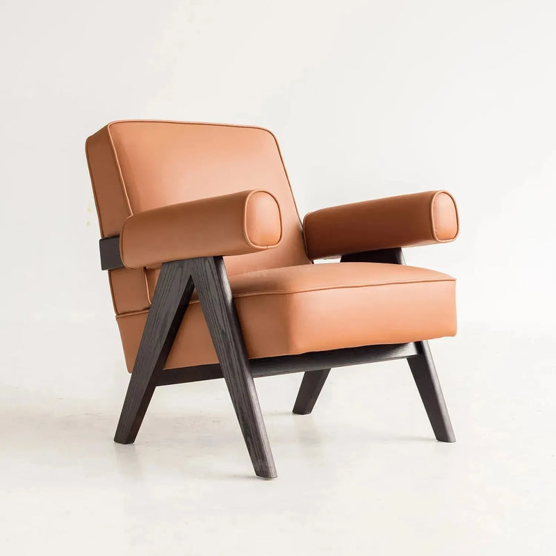 Japandi leather 1 seater sofa padded in details.