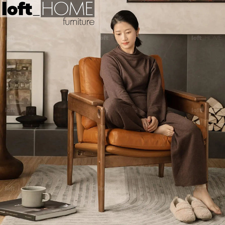 Japandi leather 1 seater sofa renata primary product view.