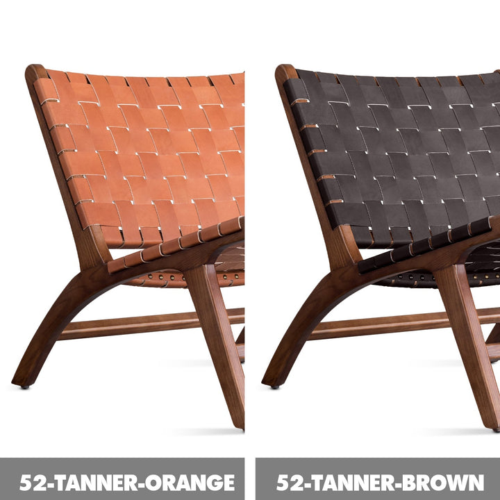 Japandi leather 1 seater sofa tanner color swatches.