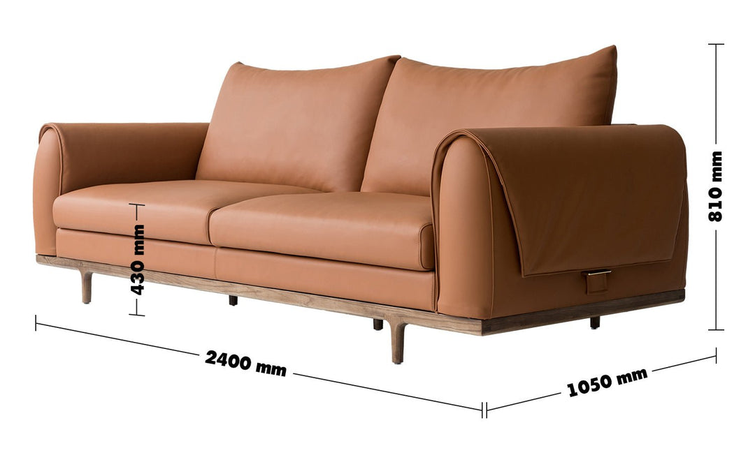 Japandi leather 3 seater sofa journey size charts.
