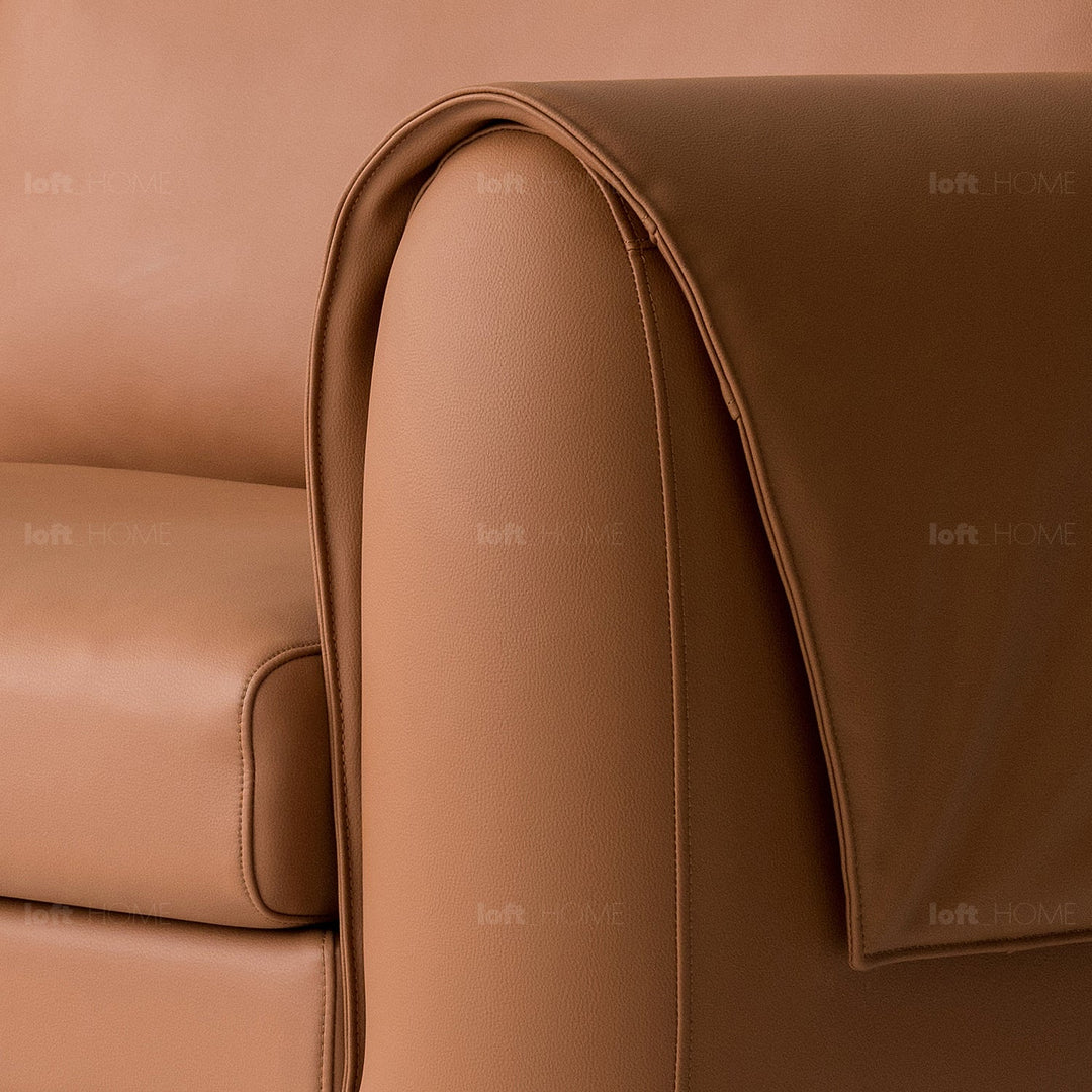 Japandi leather 3 seater sofa journey with context.