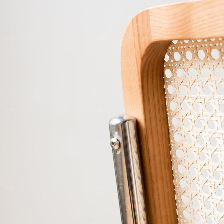 Japandi leather dining chair cesca in close up details.