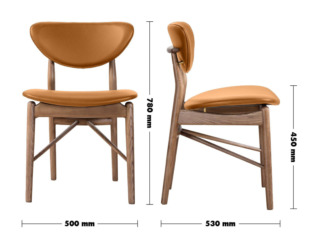 Japandi leather dining chair finn size charts.