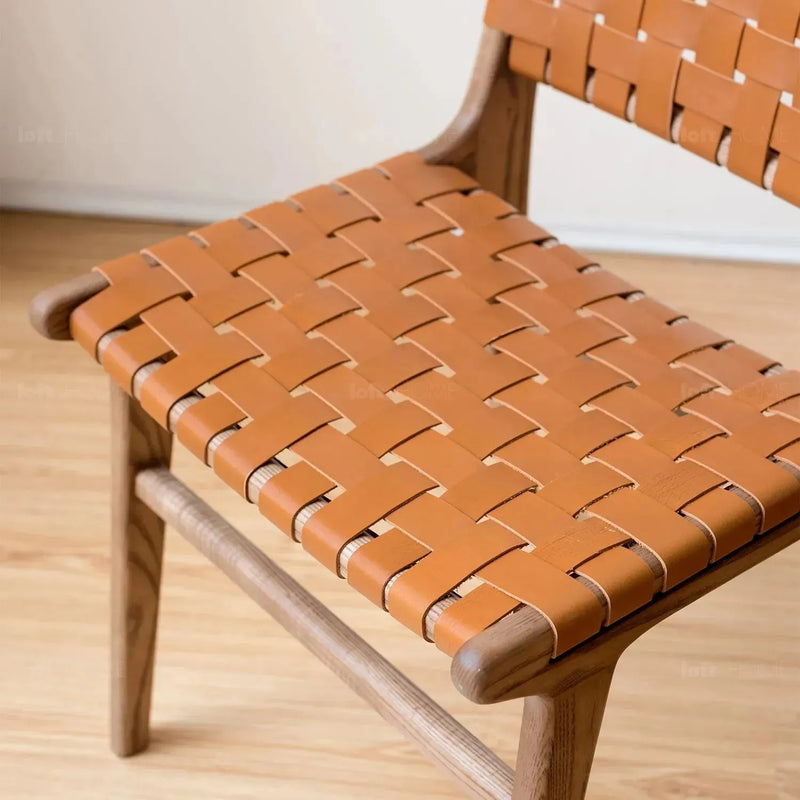 Japandi leather dining chair pasadena with context.
