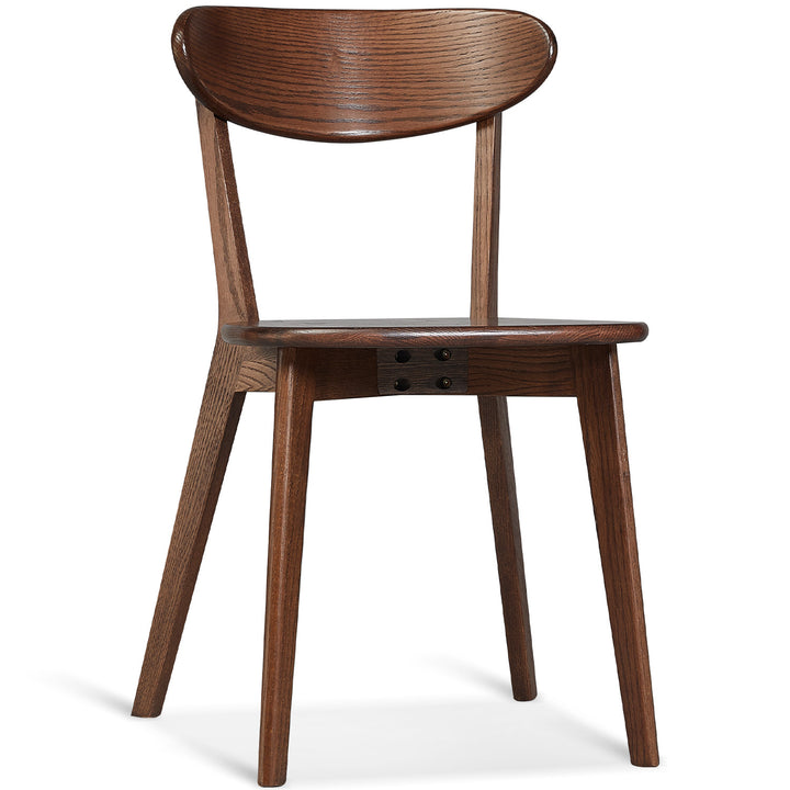 Japandi oak wood dining chair elm walnut in white background.