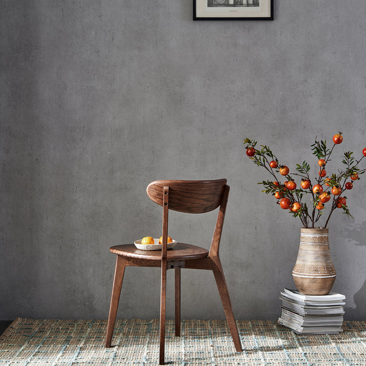 Japandi oak wood dining chair elm walnut material variants.