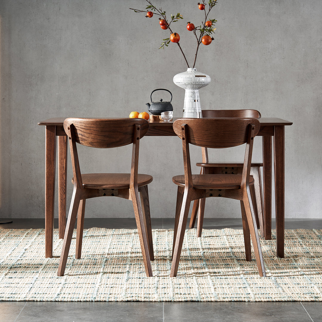 Japandi oak wood dining chair elm walnut with context.