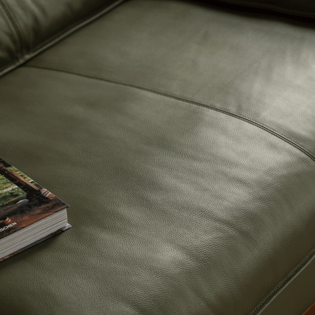 Japandi oak wood genuine leather 3 seater sofa kape environmental situation.