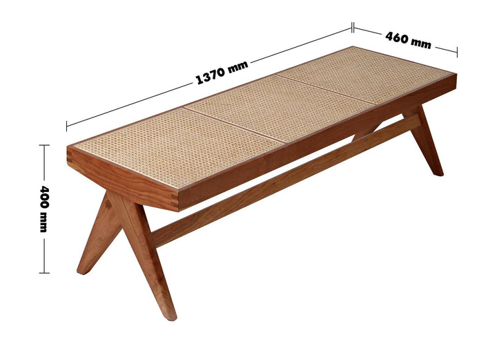 Japandi rattan dining bench jeanneret size charts.