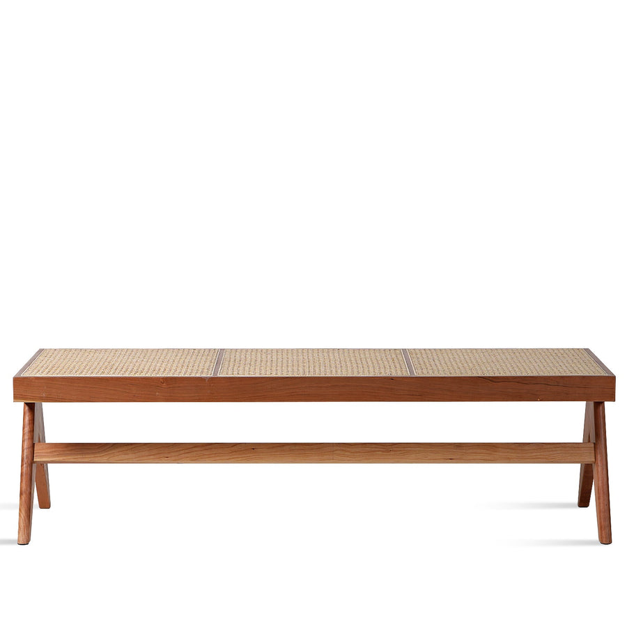 Japandi rattan dining bench jeanneret in white background.