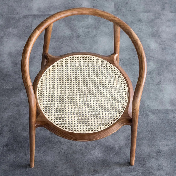 Japandi rattan dining chair circular in details.