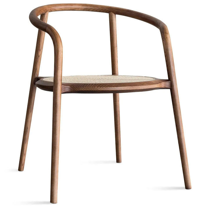 Japandi rattan dining chair circular in white background.