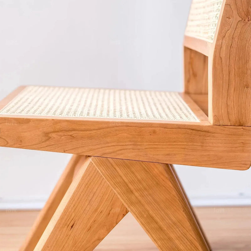 Scandinavian rattan dining chair jeanneret layered structure.