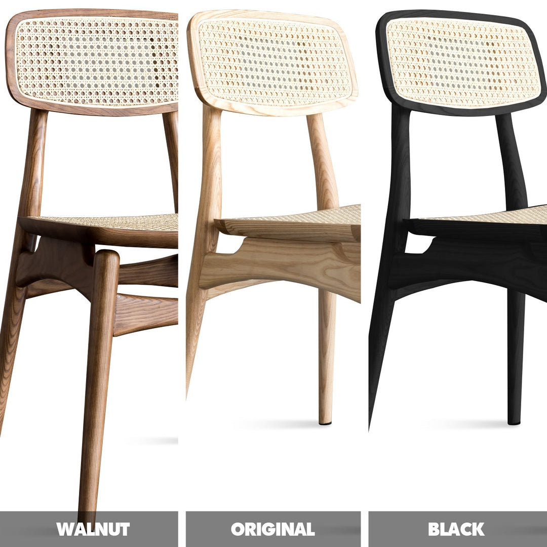 Japandi rattan dining chair serene color swatches.