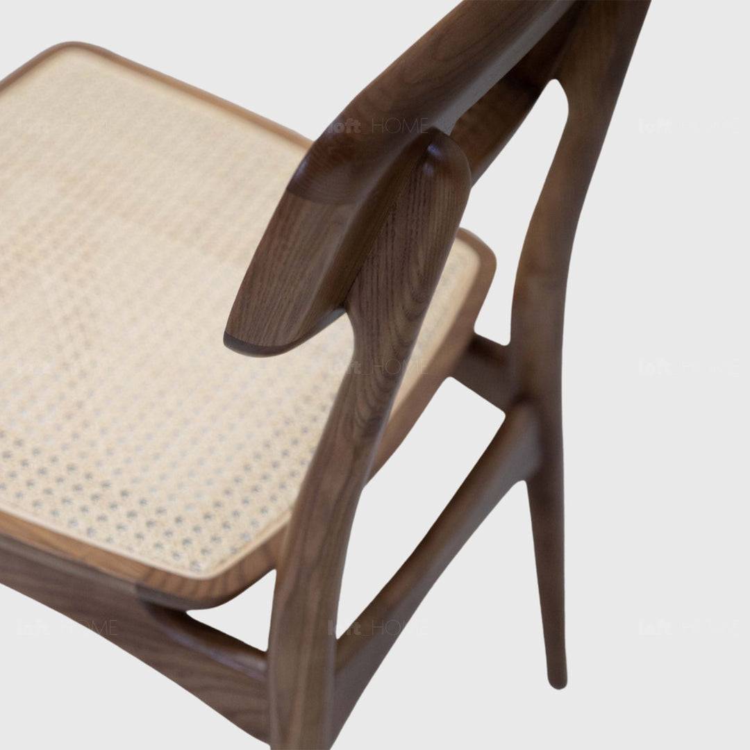 Japandi rattan dining chair serene layered structure.